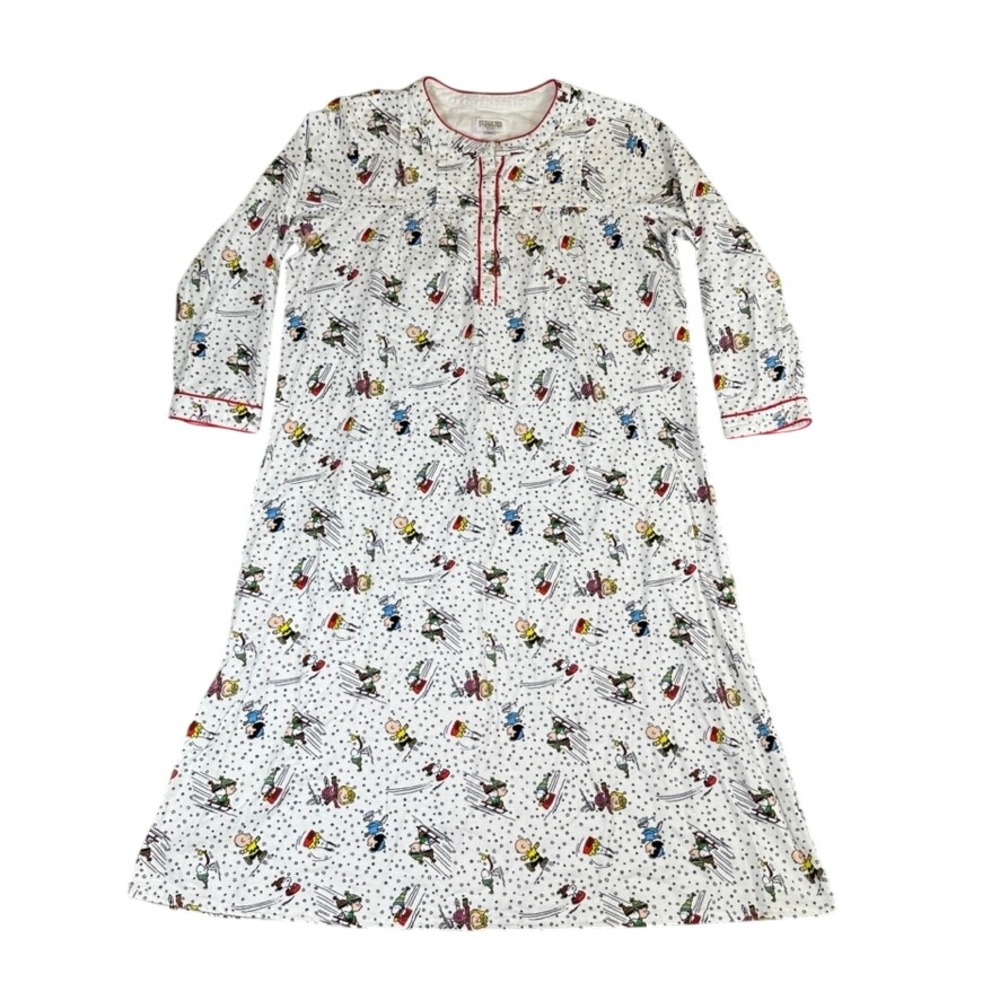 Peanuts Charlie Brown Snoopy Winter Ski Nightgown White Cotton Large